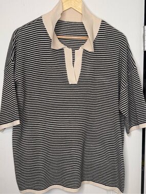 NWT Tankaneo Black & Cream Striped Knit Lounge Set Size Medium